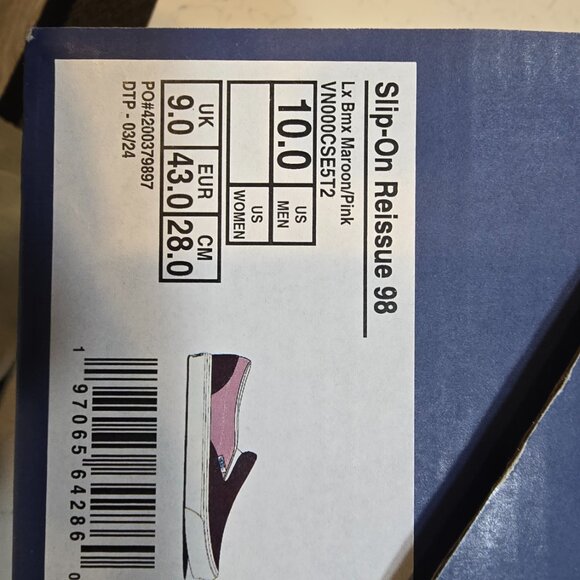 Vans Premium BMX Slip-on Reissue 98 LX Skate Shoes Maroon VN000CSE5T2 US 10 NEW - Picture 8 of 12